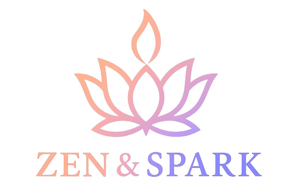 Elegant lotus flower logo with gradient colors on a purple background.